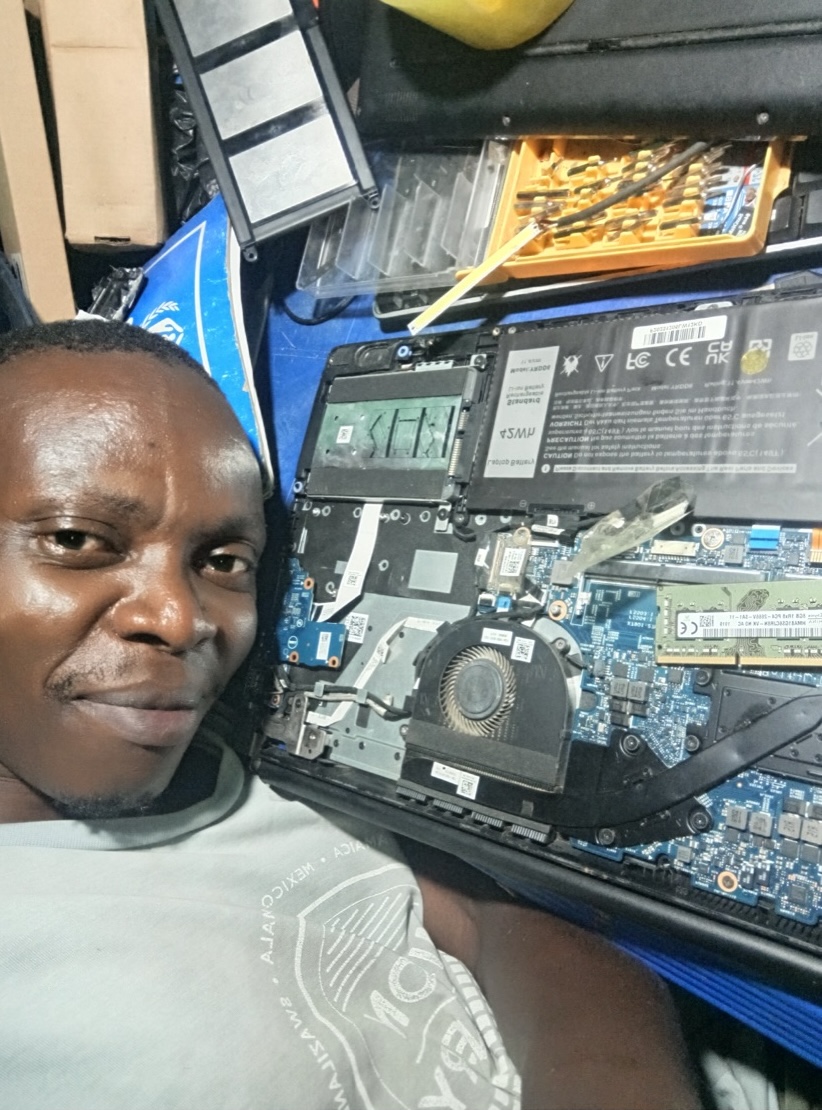 Close-up of the burned and discoloured motherboard