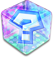 A colourful, transparent Mario Kart 8 item box with a question mark
