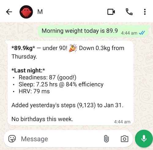 Morning check-in via WhatsApp