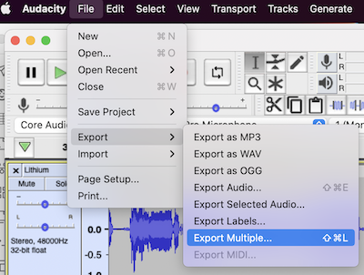 Export Multiple in Audacity